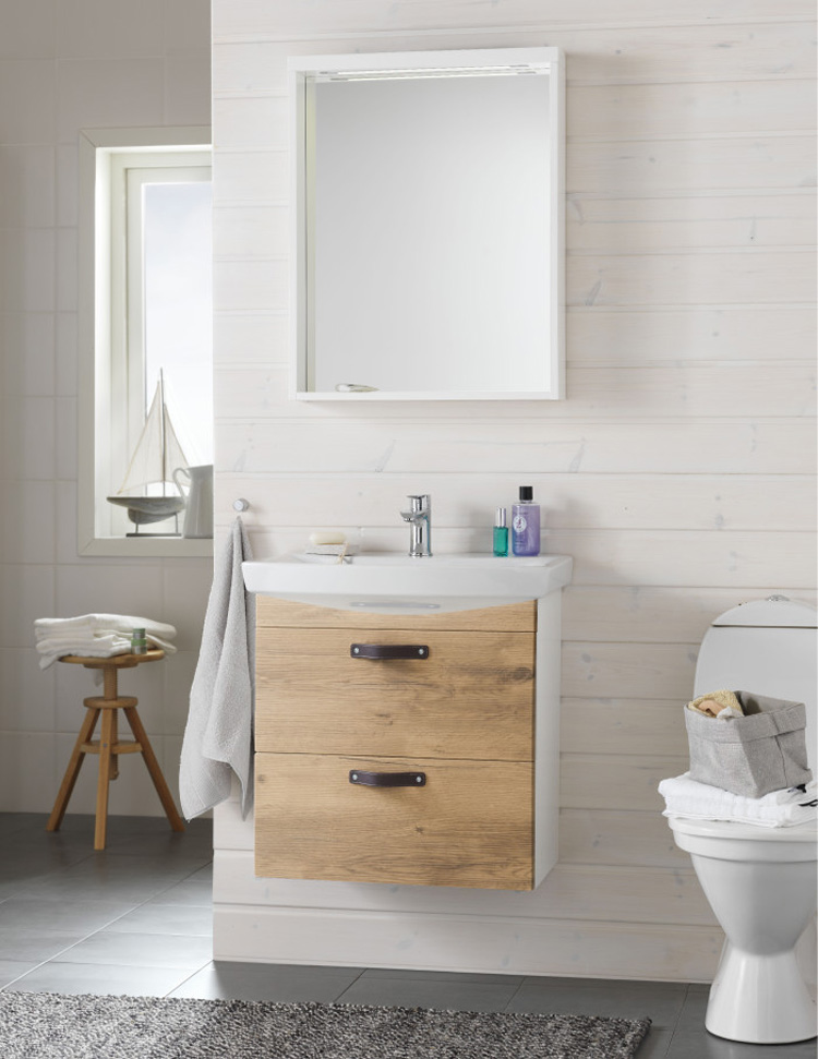 Trä och skinn i badrummet - ny badrumsserie från Hafa